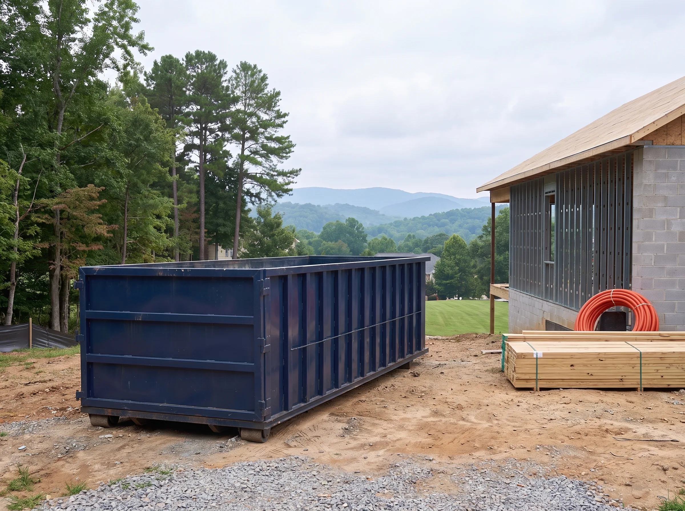 Roll-off dumpster being loaded in Maryland